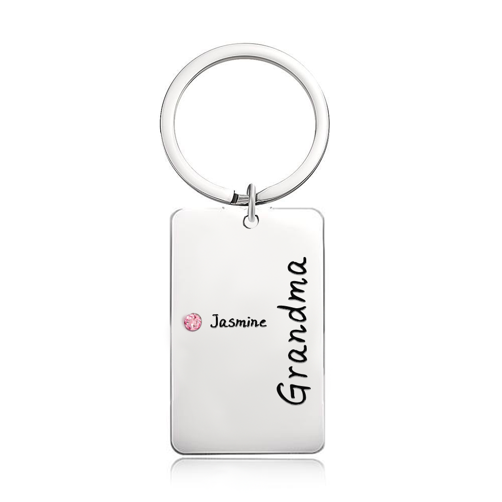 Personalized Birthstone Keychain for Mom or Grandma – Custom Family Name Keyring, Meaningful Gift with Kids Birthstones