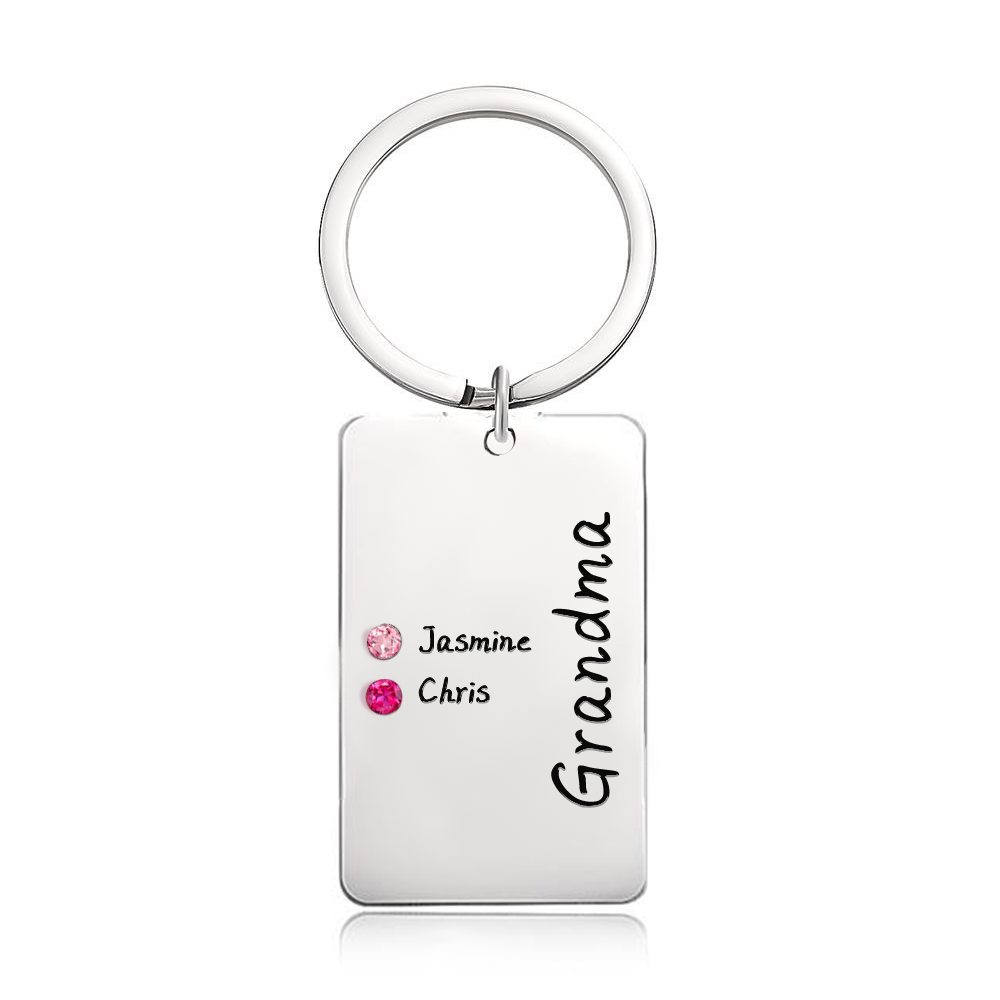 Personalized Birthstone Keychain for Mom or Grandma – Custom Family Name Keyring, Meaningful Gift with Kids Birthstones