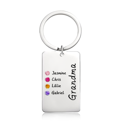 Personalized Birthstone Keychain for Mom or Grandma – Custom Family Name Keyring, Meaningful Gift with Kids Birthstones