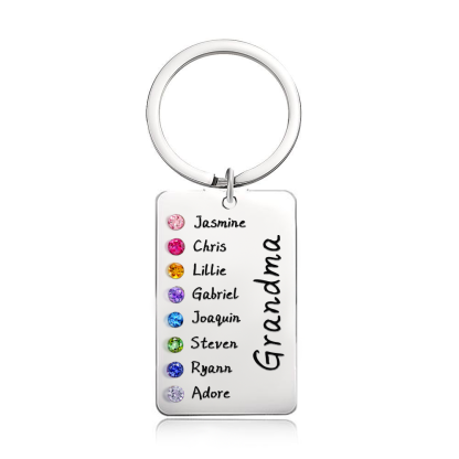 Personalized Birthstone Keychain for Mom or Grandma – Custom Family Name Keyring, Meaningful Gift with Kids Birthstones