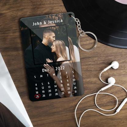 Custom Calendar Photo Keychain for Couples – Personalized Date Key Ring with Picture & Text, Romantic Anniversary Gift