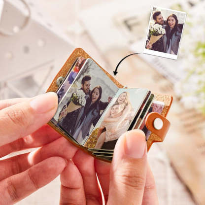 Personalized Photo Album Keychain – Custom Mini Photo Book PU Leather Keychain Gift for Mom, Romantic Memory Keepsake