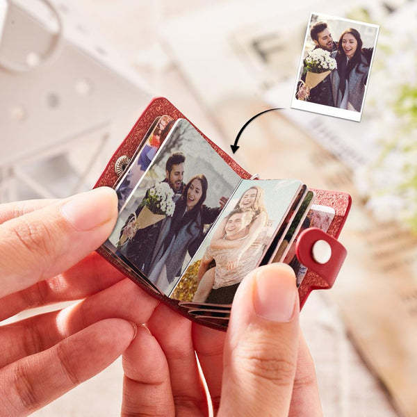 Personalized Photo Album Keychain – Custom Mini Photo Book PU Leather Keychain Gift for Mom, Romantic Memory Keepsake