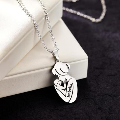 Personalized Mother & Baby Necklace with Engraved Names – Custom Family Jewelry Gift for Mom, Mother’s Day Keepsake, Elegant Pendant