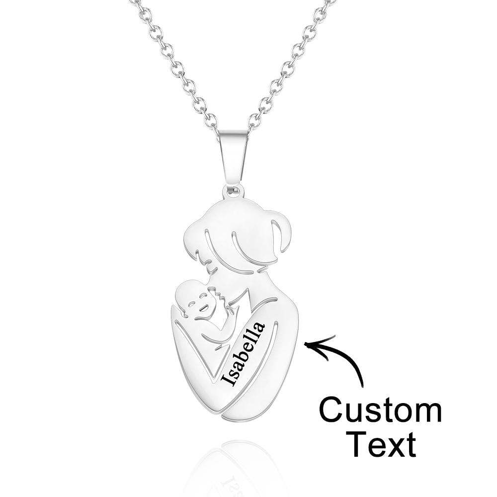 Personalized Mother & Baby Necklace with Engraved Names – Custom Family Jewelry Gift for Mom, Mother’s Day Keepsake, Elegant Pendant