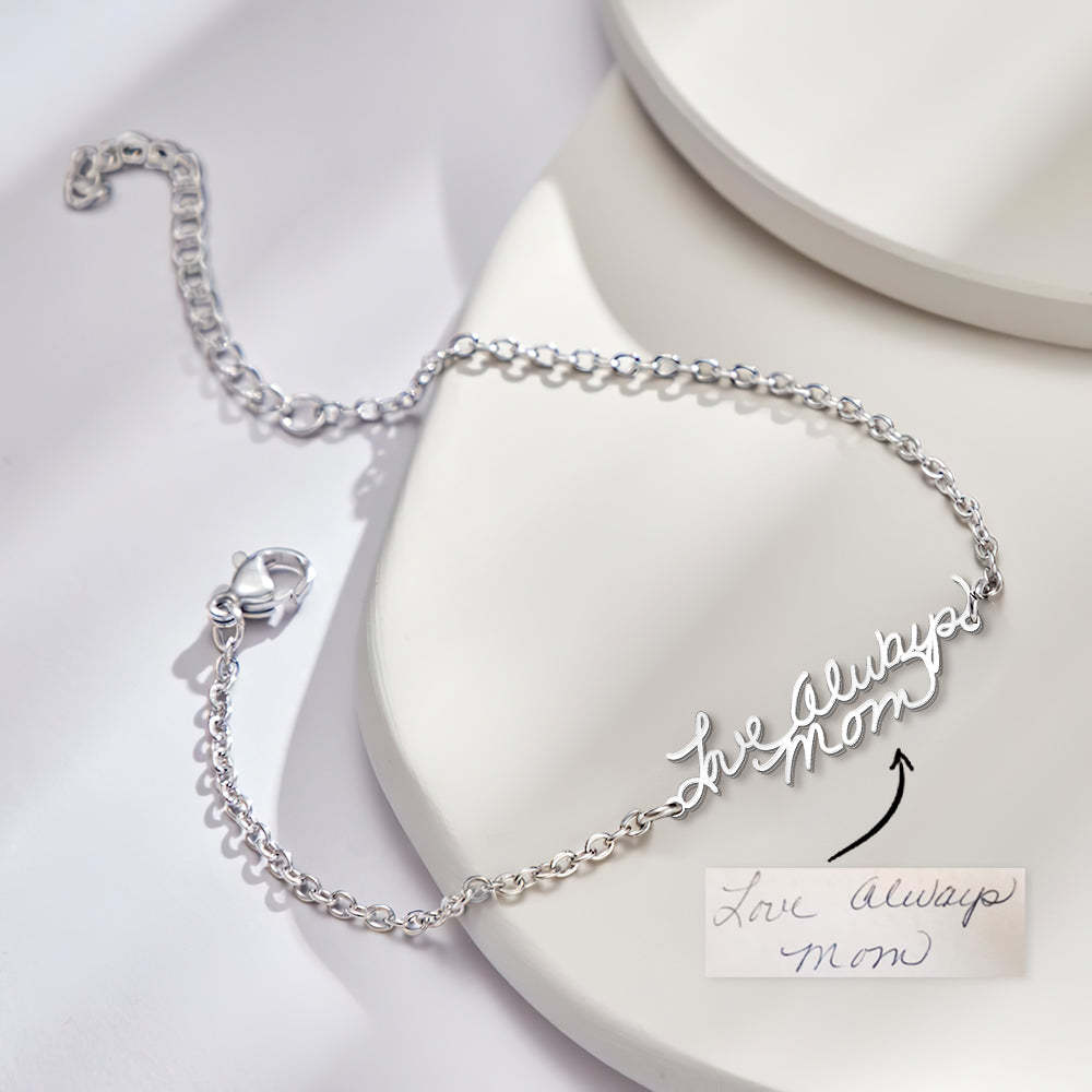 Personalized Handwriting Bracelet with Photo – Custom Engraved Signature Jewelry, Memorial Keepsake Gift for Mom, Family, Girlfriend