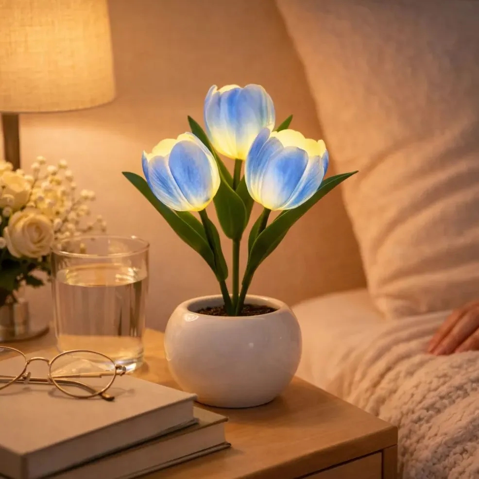 LED Tulip Night Light Dimmable – Artificial Flower Lamp with Soft Glow, Romantic Bedroom Decor Gift for Mom, Mother’s Day Tulip Light