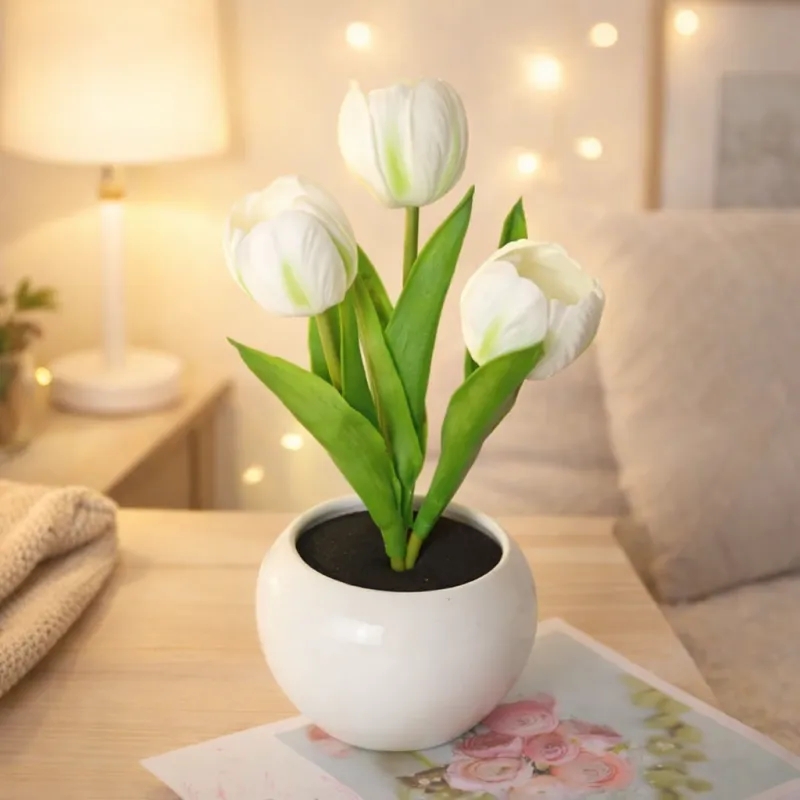 LED Tulip Night Light Dimmable – Artificial Flower Lamp with Soft Glow, Romantic Bedroom Decor Gift for Mom, Mother’s Day Tulip Light