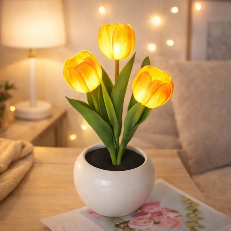 LED Tulip Night Light Dimmable – Artificial Flower Lamp with Soft Glow, Romantic Bedroom Decor Gift for Mom, Mother’s Day Tulip Light