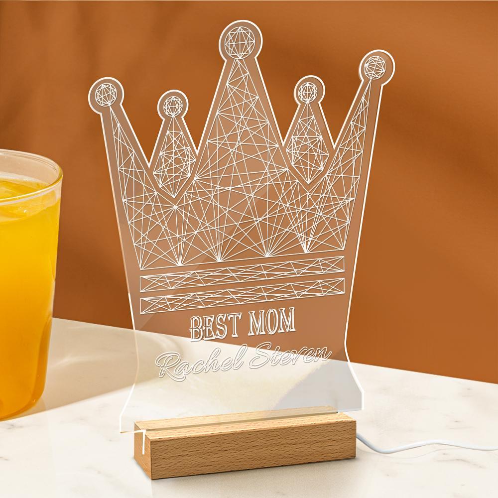 Personalized Queen Crown LED Night Light – Custom Name Acrylic Lamp for Mom, Best Mother’s Day Gift, Decorative Bedroom Light
