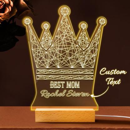 Personalized Queen Crown LED Night Light – Custom Name Acrylic Lamp for Mom, Best Mother’s Day Gift, Decorative Bedroom Light