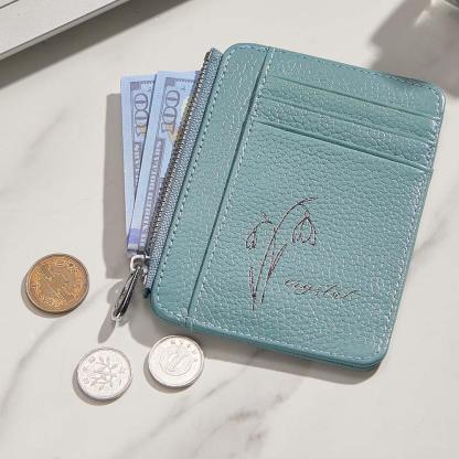 Personalized Birth Flower Wallet with Name – Custom PU Leather Wallet for Women, 8 Card Slots Organizer, Gift for Mom, Birthday or Mother’s Day