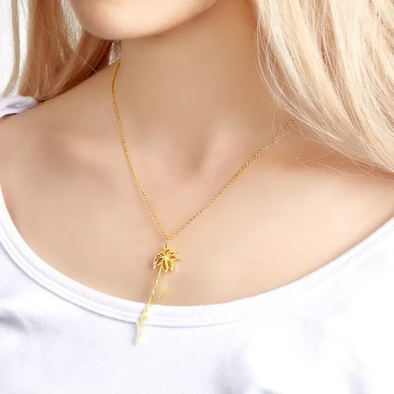 Personalized Birth Flower Name Necklace – Custom Floral Pendant Jewelry for Women, Dainty Birthday Gift for Mom, Wife or Daughter