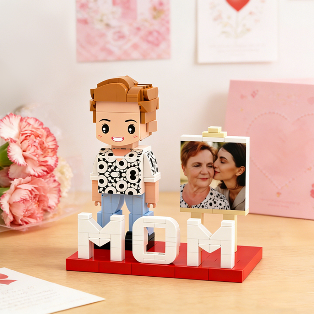 Custom Mom Brick Figure with Photo – Personalized Full Body Cute Mini Figurine Gift for Mother’s Day, Unique Keepsake Toy Decor