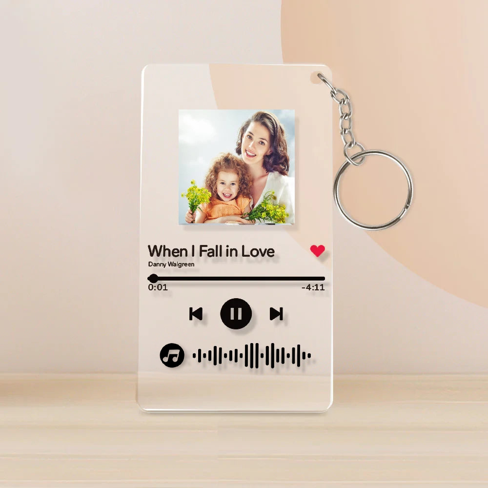 Personalized Photo Acrylic Photo Key ring Custom Keyrings with Scannable Music Music Code Keychain  (2.1IN X 3.4IN)-Mom