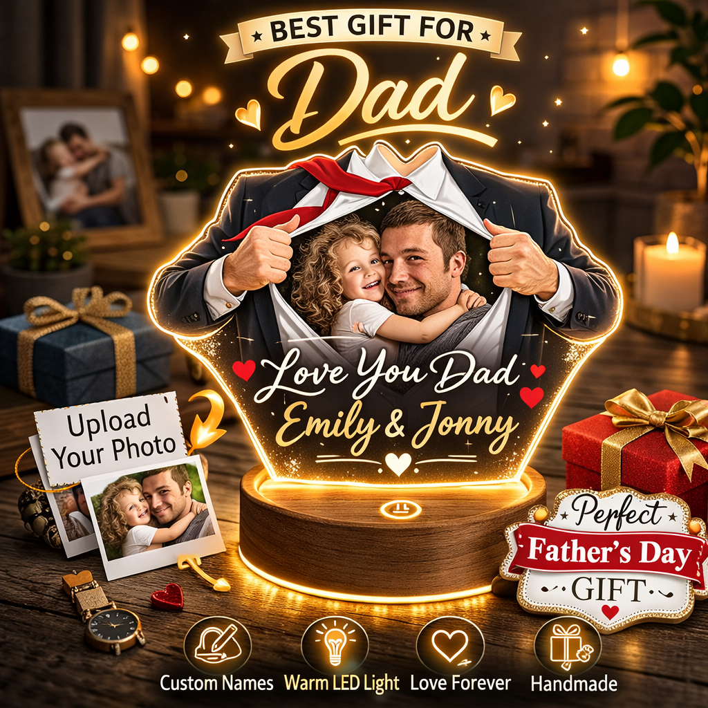 Personalized LED Night Light for Father – Custom Name Acrylic Lamp, Unique Father’s Day & Birthday Gift, Adjustable Brightness