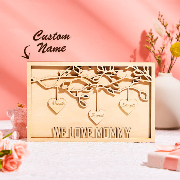 Personalized Family Tree Plaque with Names – Custom Engraved Wooden Home Decor Gift for Mum, Mother’s Day Keepsake Sign