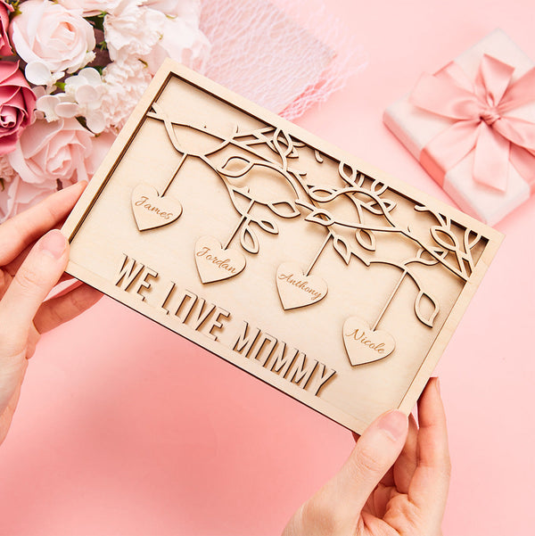 Personalized Family Tree Plaque with Names – Custom Engraved Wooden Home Decor Gift for Mum, Mother’s Day Keepsake Sign