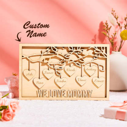 Personalized Family Tree Plaque with Names – Custom Engraved Wooden Home Decor Gift for Mum, Mother’s Day Keepsake Sign