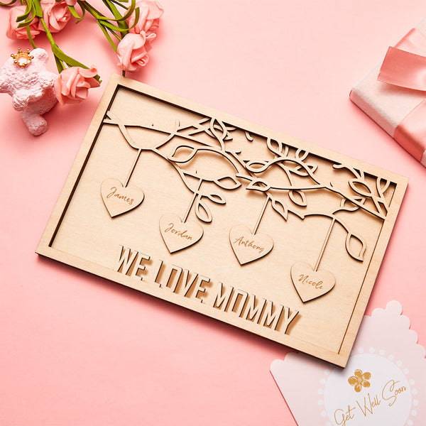 Personalized Family Tree Plaque with Names – Custom Engraved Wooden Home Decor Gift for Mum, Mother’s Day Keepsake Sign