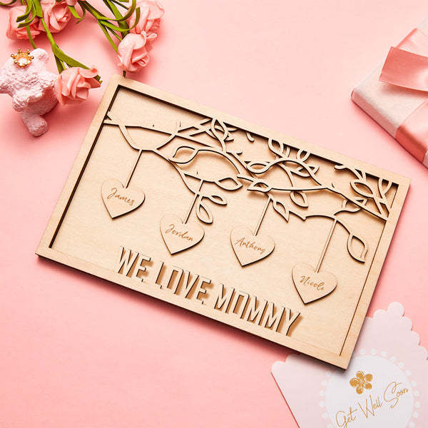 Personalized Family Tree Plaque with Names – Custom Engraved Wooden Home Decor Gift for Mum, Mother’s Day Keepsake Sign