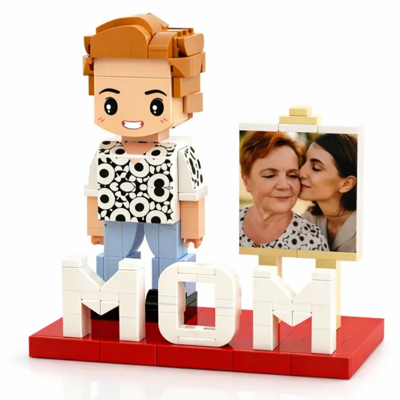 Custom Mom Brick Figure with Photo – Personalized Full Body Cute Mini Figurine Gift for Mother’s Day, Unique Keepsake Toy Decor