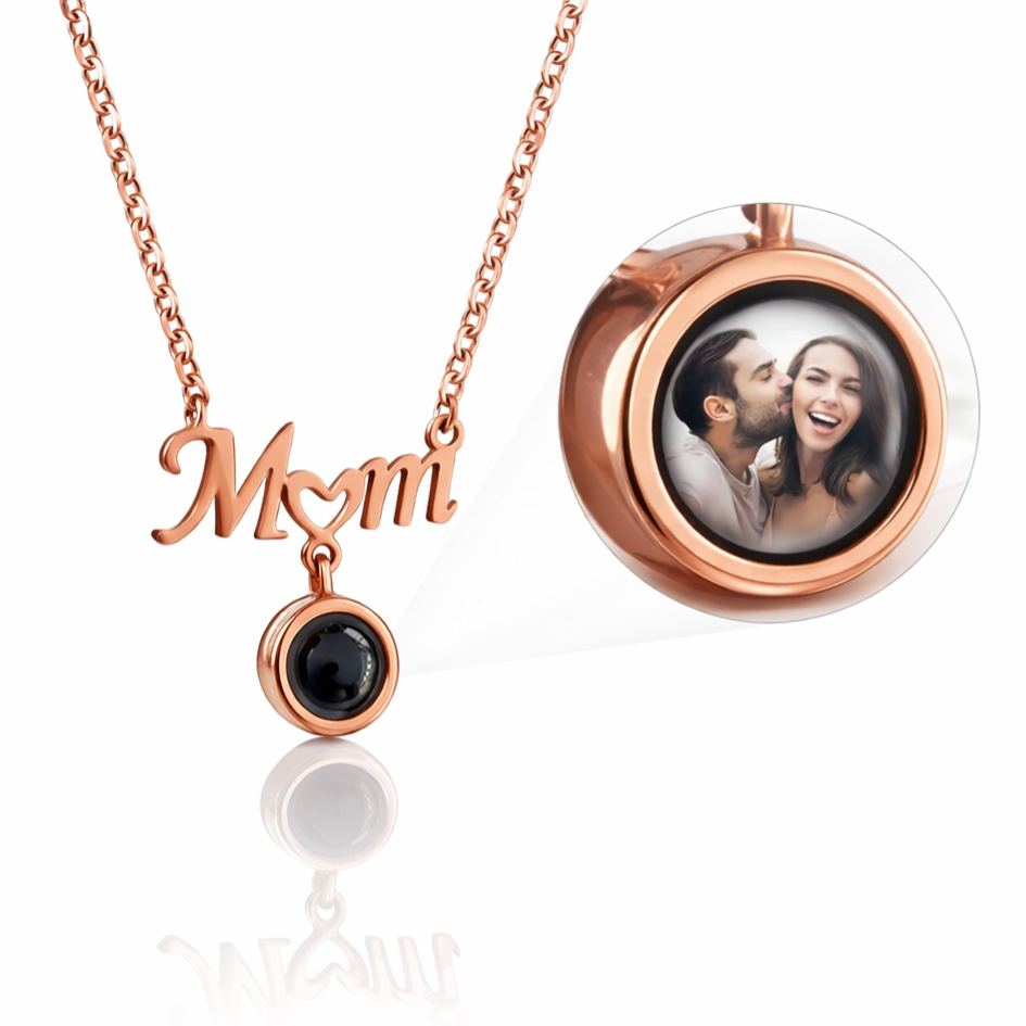 Custom Photo Projection Necklace with Heart – Personalized Picture Inside Pendant Gift for Mom, Mother’s Day Jewelry Keepsake