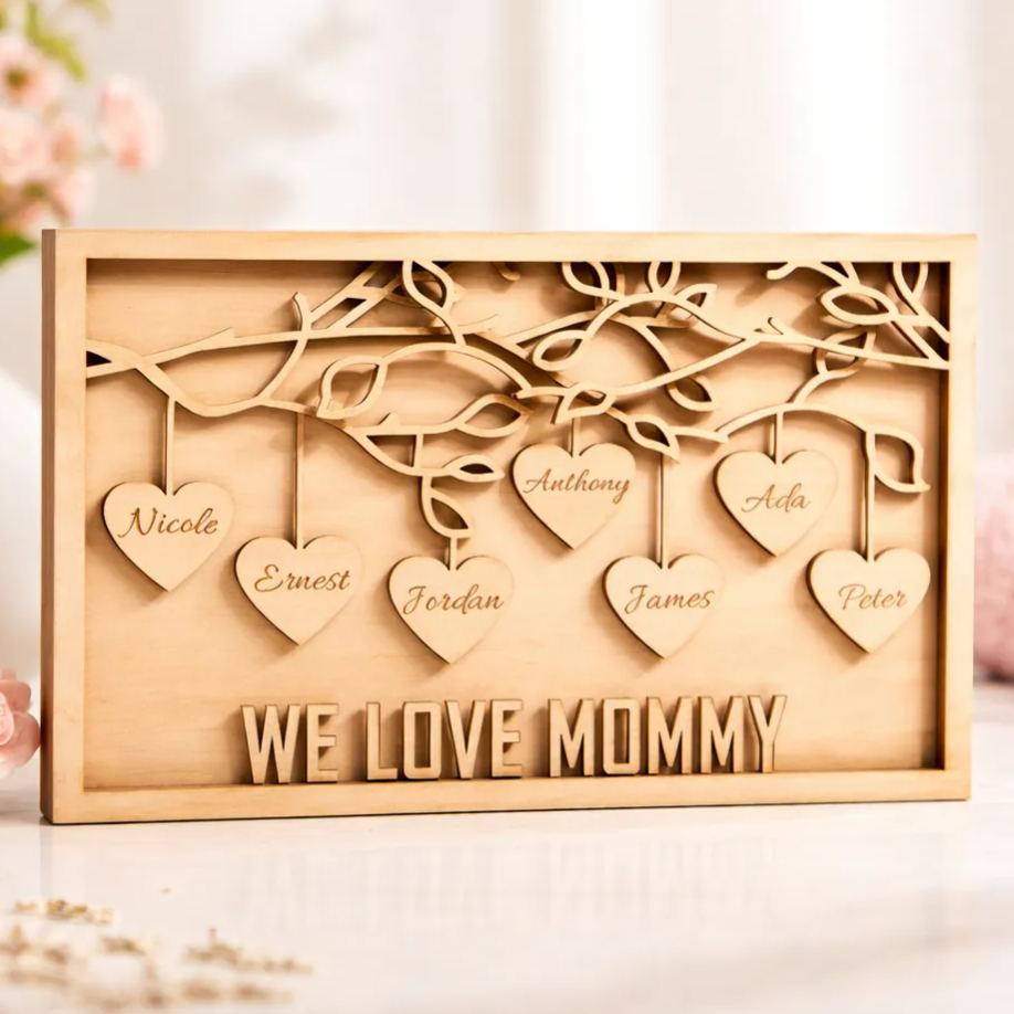 Custom Engraved Plaque Family Tree Home Decor Mother's Day Gift for Mum