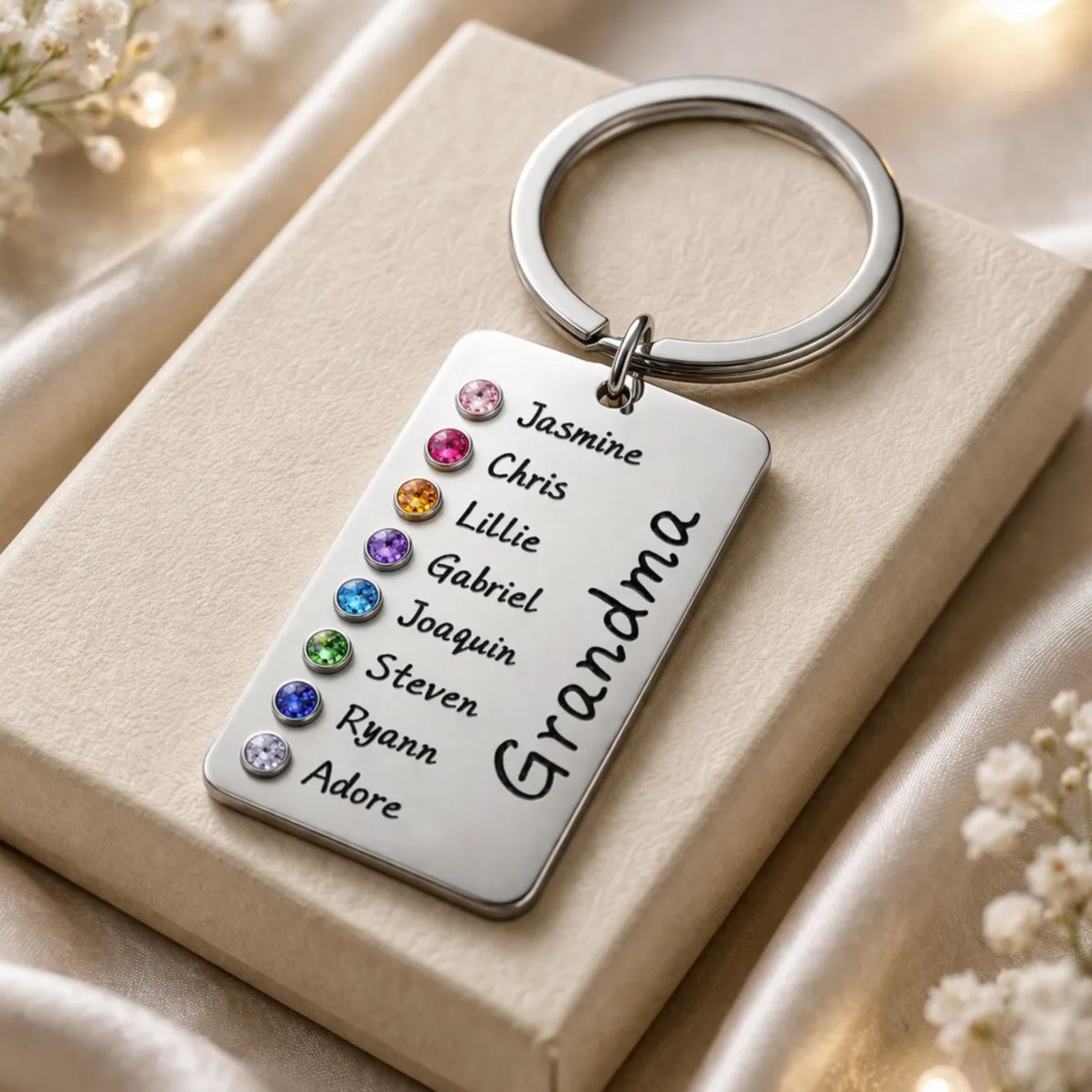 Personalized Birthstone Keychain Gift for Mom Grandma
