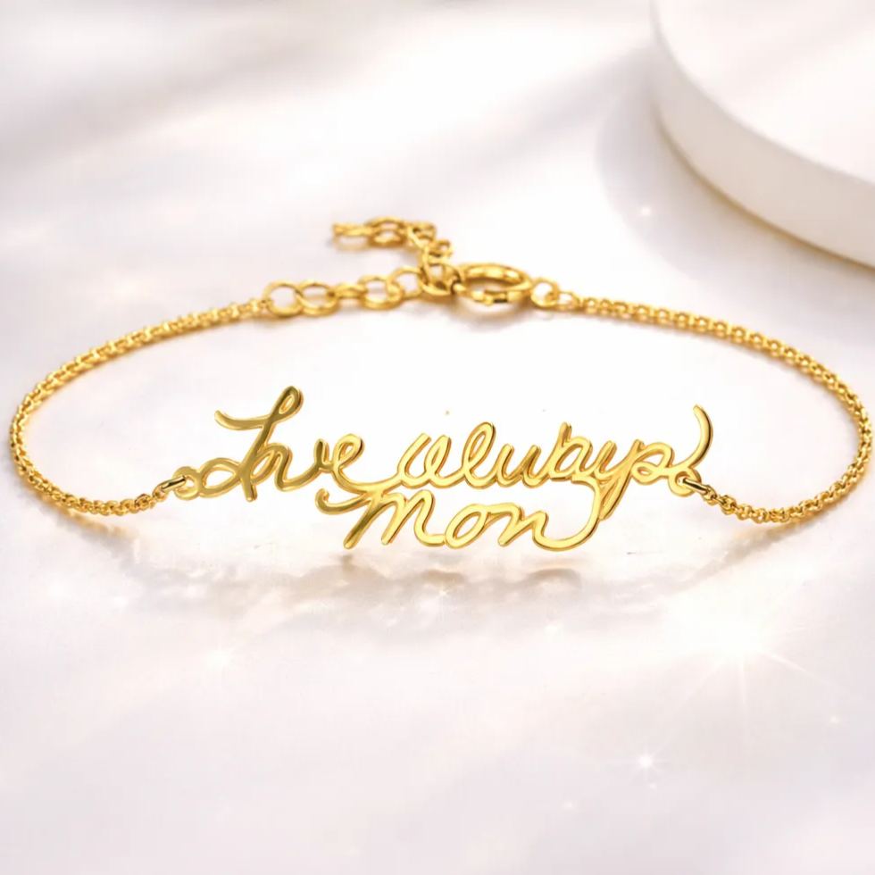 Personalized Handwriting Bracelet with Photo – Custom Engraved Signature Jewelry, Memorial Keepsake Gift for Mom, Family, Girlfriend