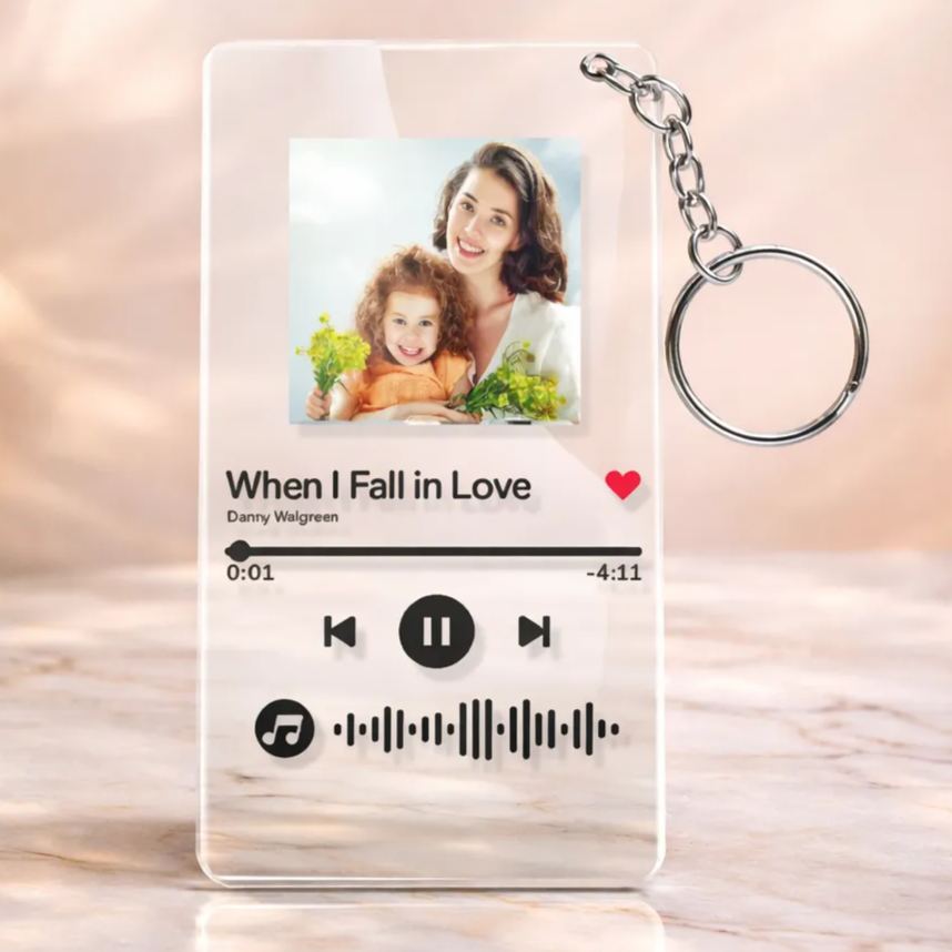 Personalized Photo Acrylic Photo Key ring Custom Keyrings with Scannable Music Music Code Keychain  (2.1IN X 3.4IN)-Mom
