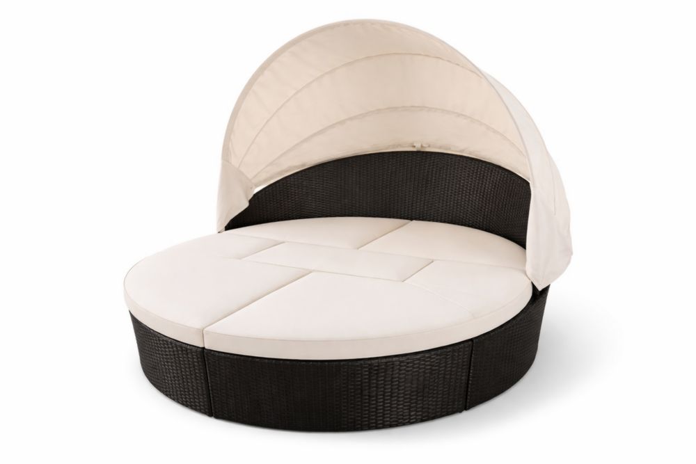 Transat rond en rotin synthétique avec canopy Crème