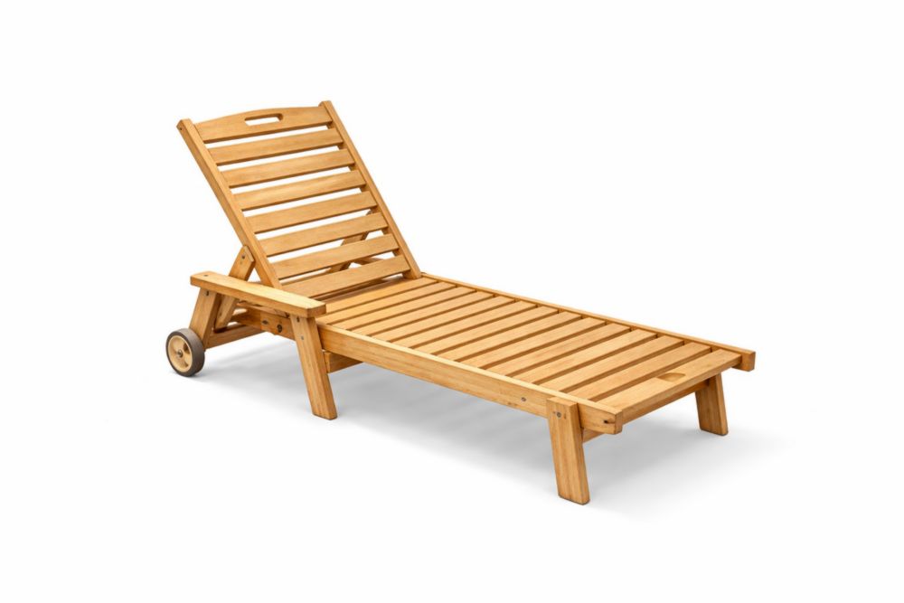Chaise Longue Réglable en bois massif avec Roulettes