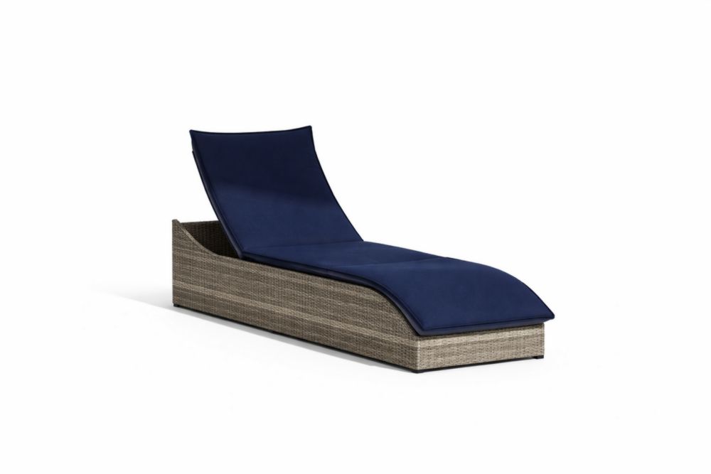 Chaise Longue en Résine Tressée avec Coussins en Polyester Bleu