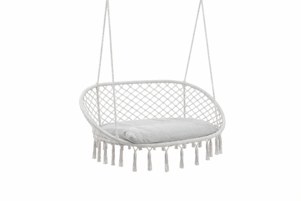 Balancelle Suspendue en Corde de Coton Blanc avec Coussin