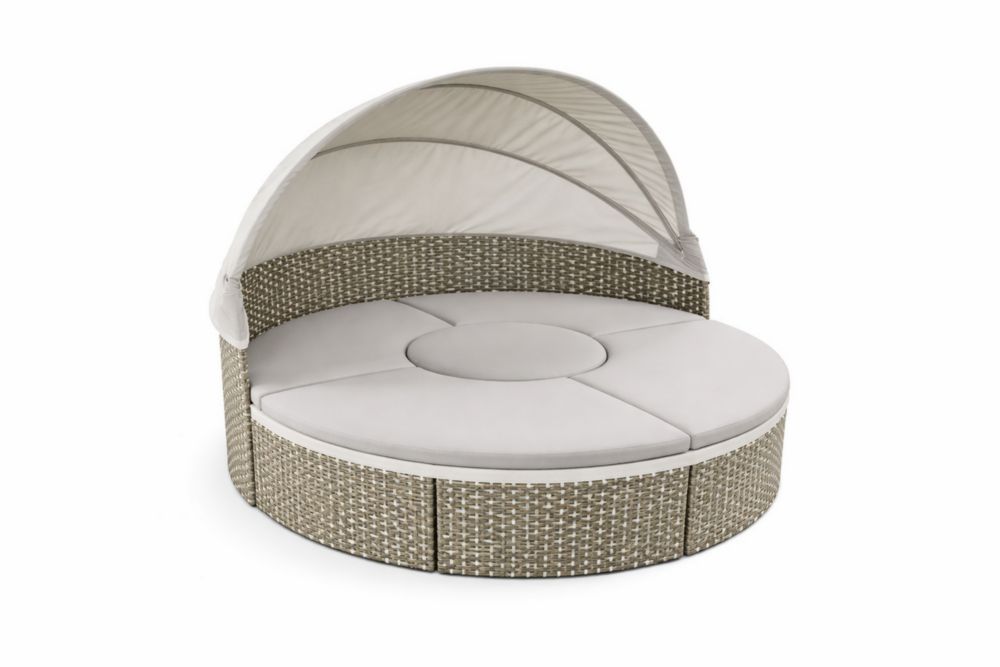 Lit de jardin rond en rotin synthétique avec auvent Crème