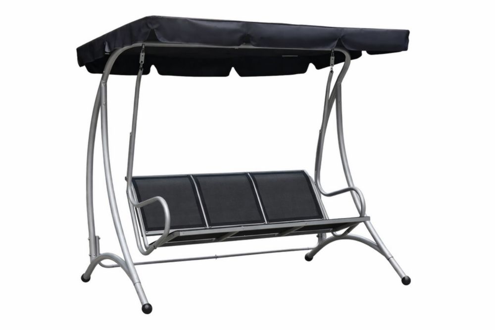 Balancelle de Jardin 3 Places en Acier inoxydable et Textilène avec Pare-Soleil Réglable