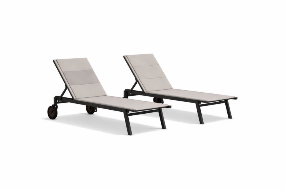 Chaises Longues Réglables Aluminium Textilène Gris Ensemble 2 Pièces avec Roues