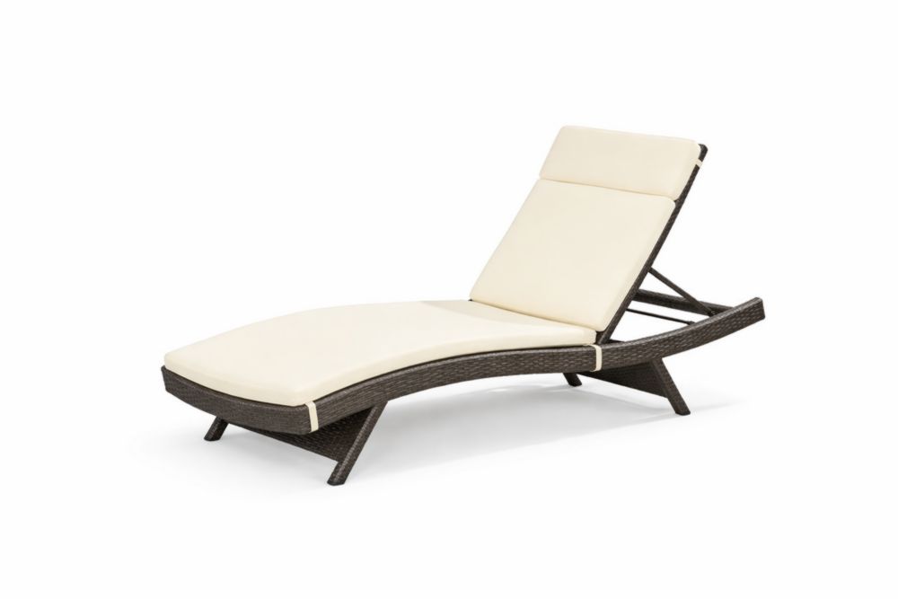 Chaise Longue Extérieure en Résine Tressée avec Coussin Crème