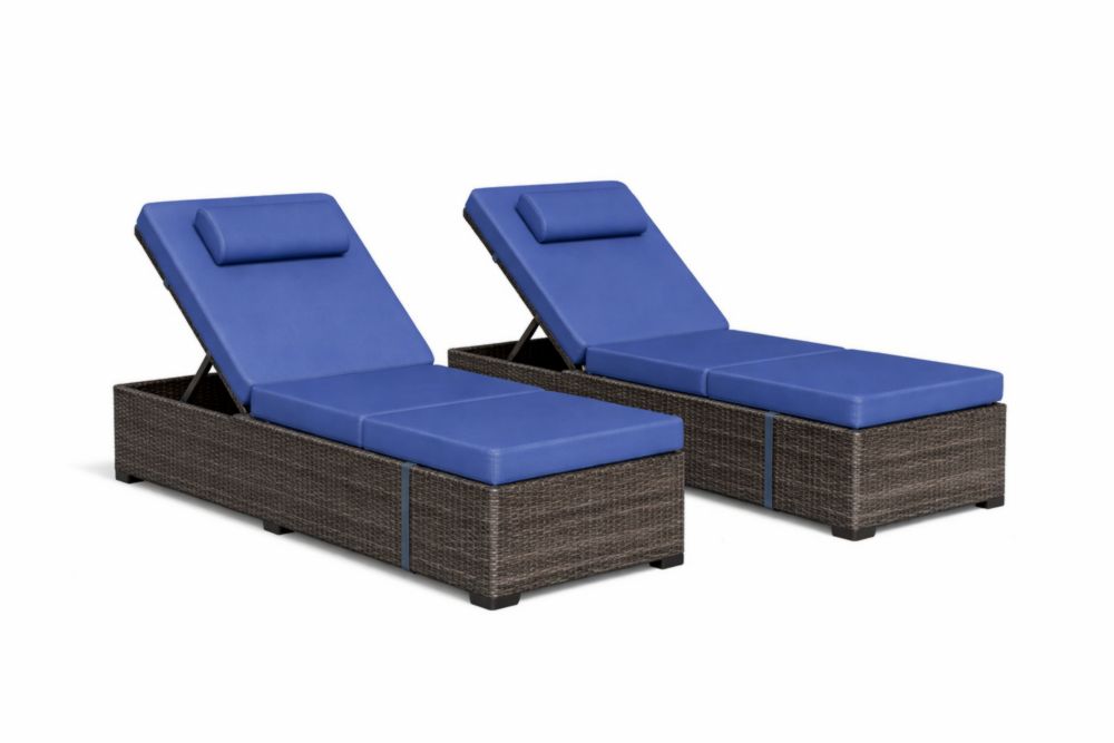 Transat Double en Résine Tressée avec Coussins Bleus Réglable