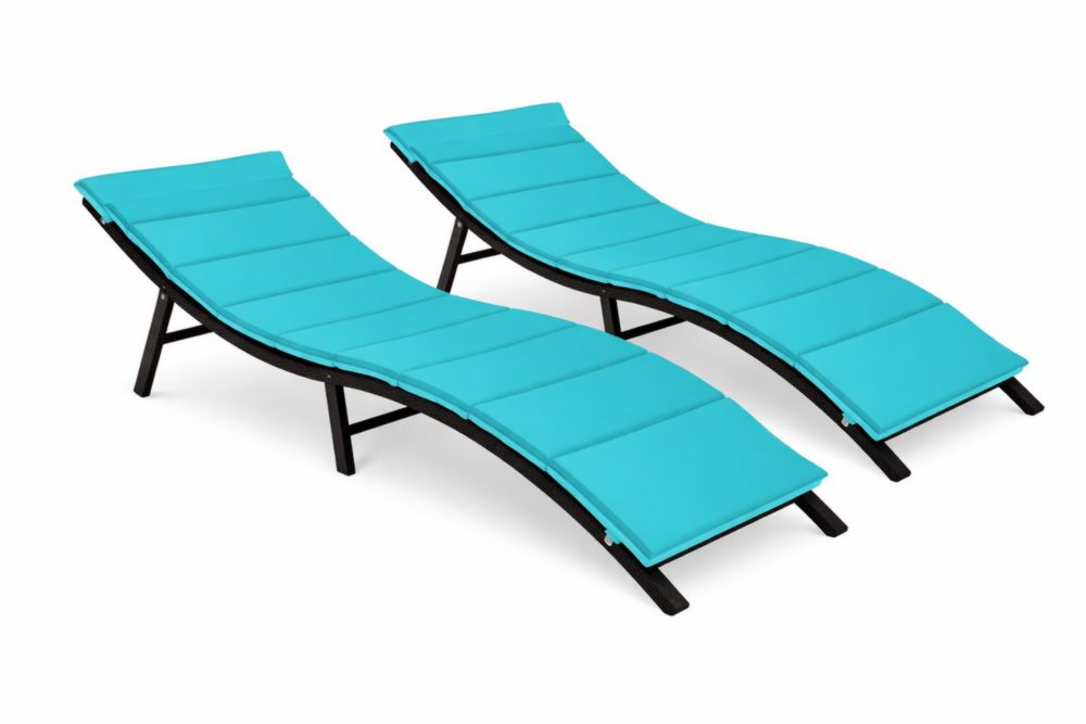 Ensemble de 2 chaises longues pliables ondulées Acier inoxydable et polyester turquoise