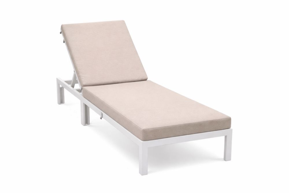 Chaise longue extérieure réglable en aluminium et tissu beige