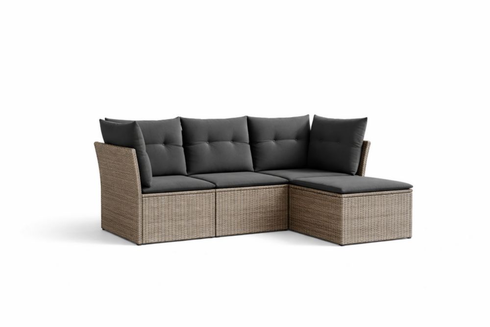 Canapé d'angle extérieur rotin synthétique gris