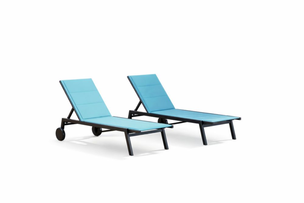 Chaises Longues Réglables Aluminium Textilène Bleu Lot de 2