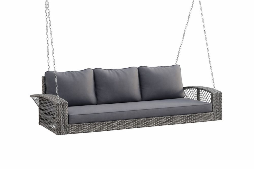 Balancelle extérieure en osier synthétique et Acier inoxydable avec coussins gris