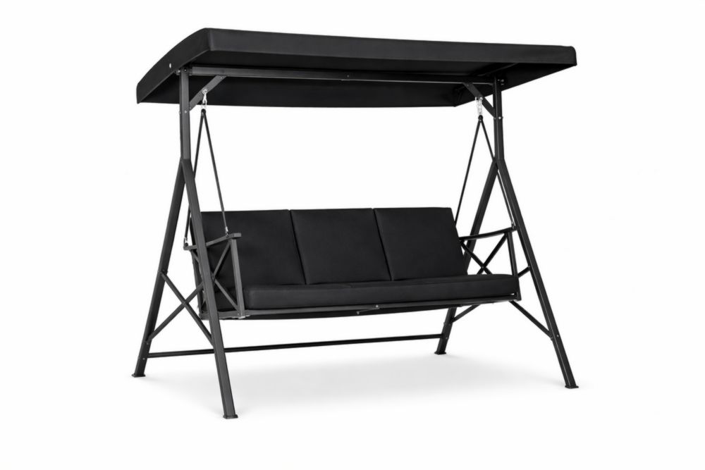 Balancelle de Jardin en Acier inoxydable Noir avec Coussins et Pare-soleil