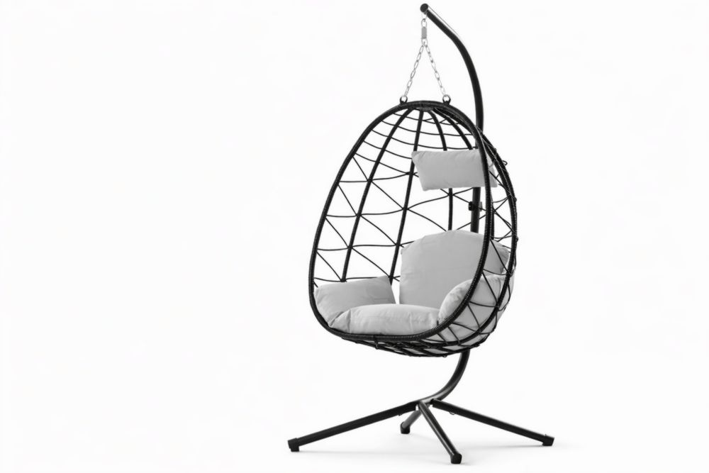 Chaise suspendue en rotin avec coussins gris