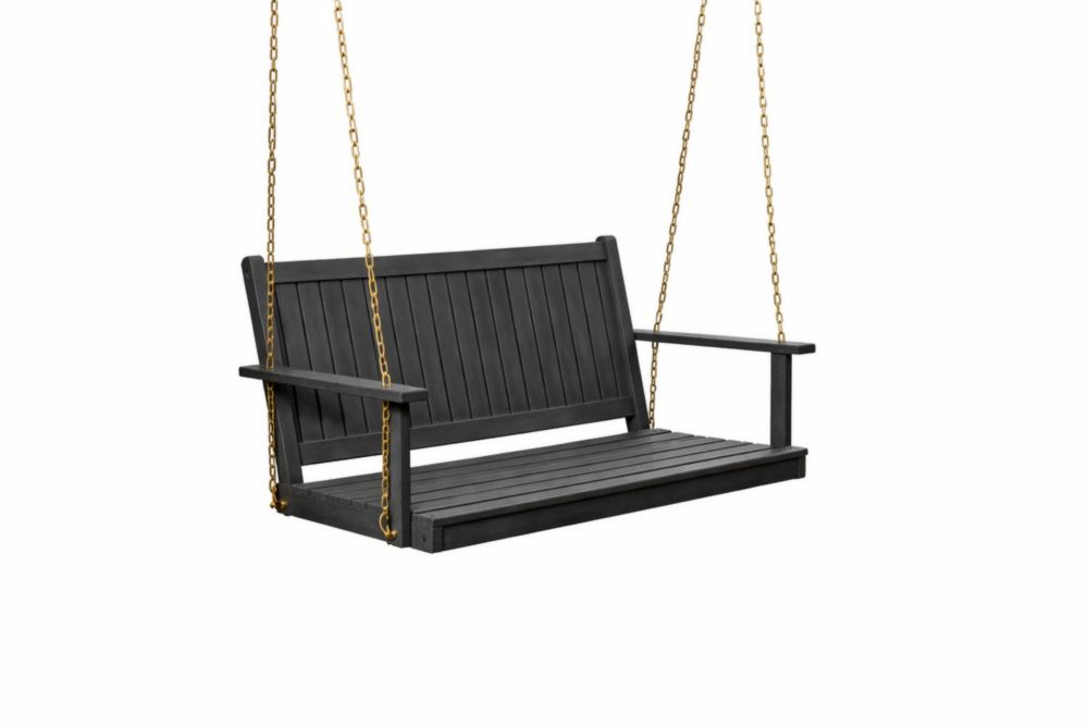 Banc à bascule en bois massif avec chaînes en Acier inoxydable noir