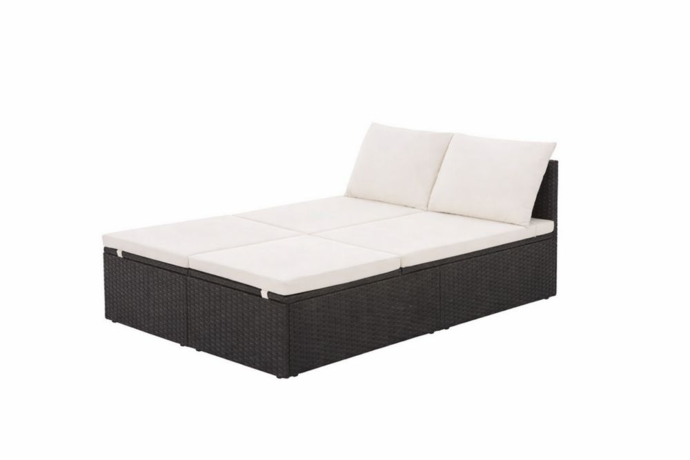 Lit de jardin en résine tressée avec coussins crème