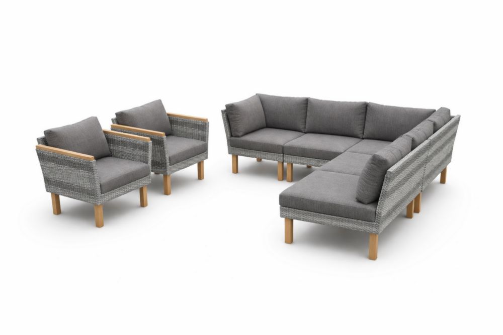 Ensemble de salon d'extérieur en rotin synthétique et bois massif de teck